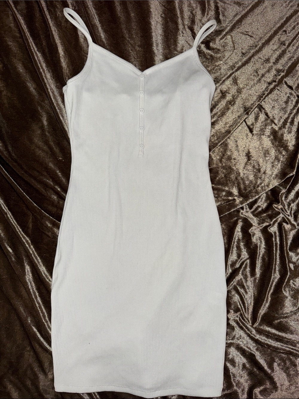 White Ribbed Mini Dress with Button Front thick stretching material - Picture 1 of 5